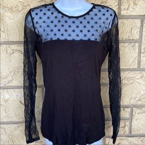 Victoria’s Secret Black Top polkadot lace Blouse 
Size Med